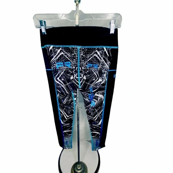 Fiber Colombiana Leggings Compression Slimming One Size Black and Blue EUC - Picture 13 of 14